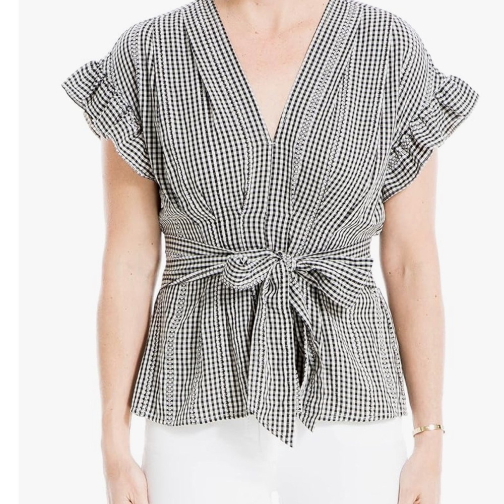Max Studio Ruffled Wrap Blouse with Cap Sleeves